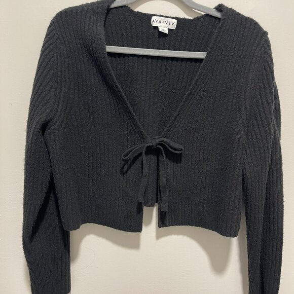 Black Ribbon Tie Cropped Sweater - Picture 1 of 3